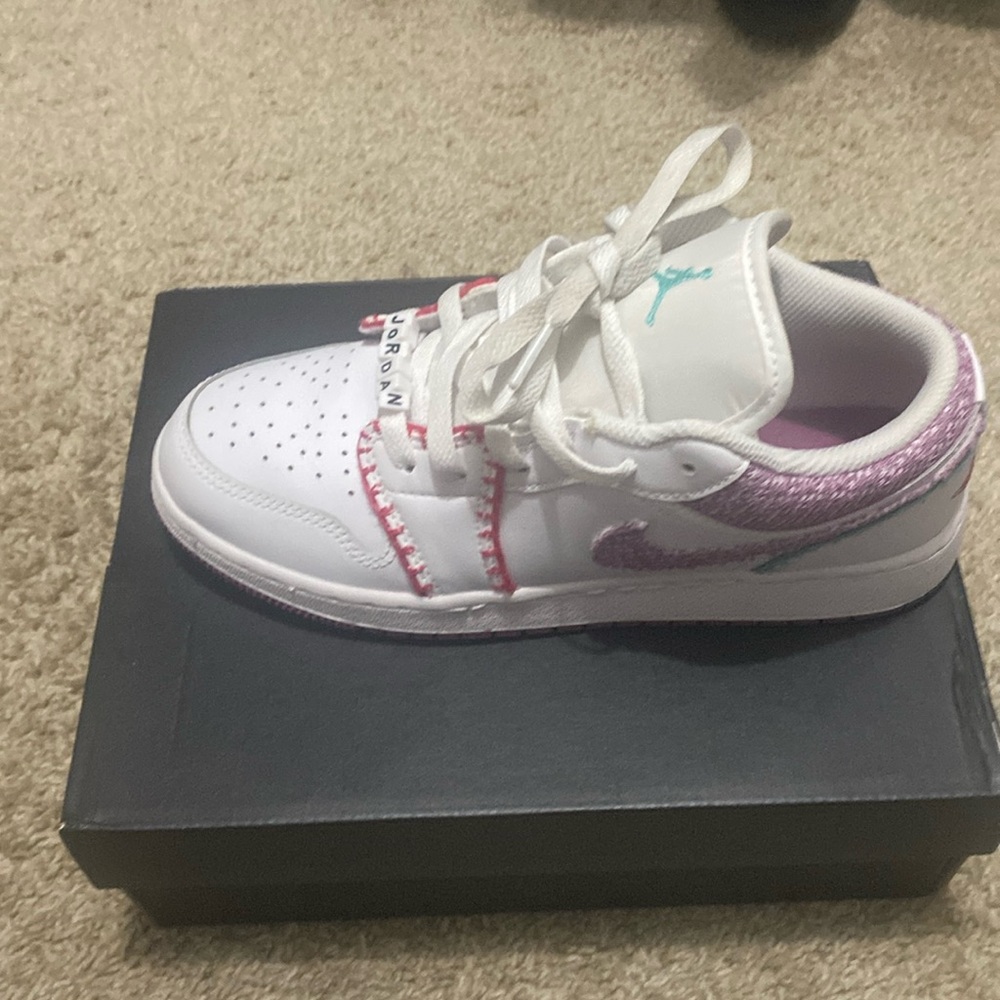 Nike Air Jordan Kids White and Purple Sneakers